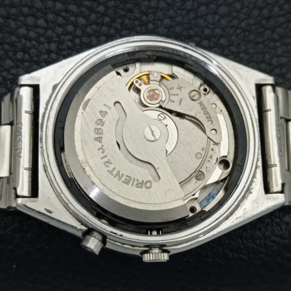 Vintage 1975 Orient Automatic Mens Silver Watch W/daydate & Patina accents